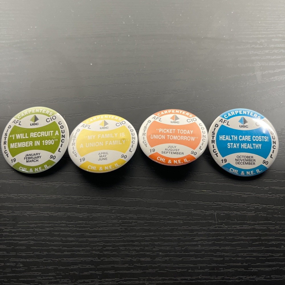 1990 Chicago Carpenters District Council Union Push-Back‎ Pin Set – Illinois